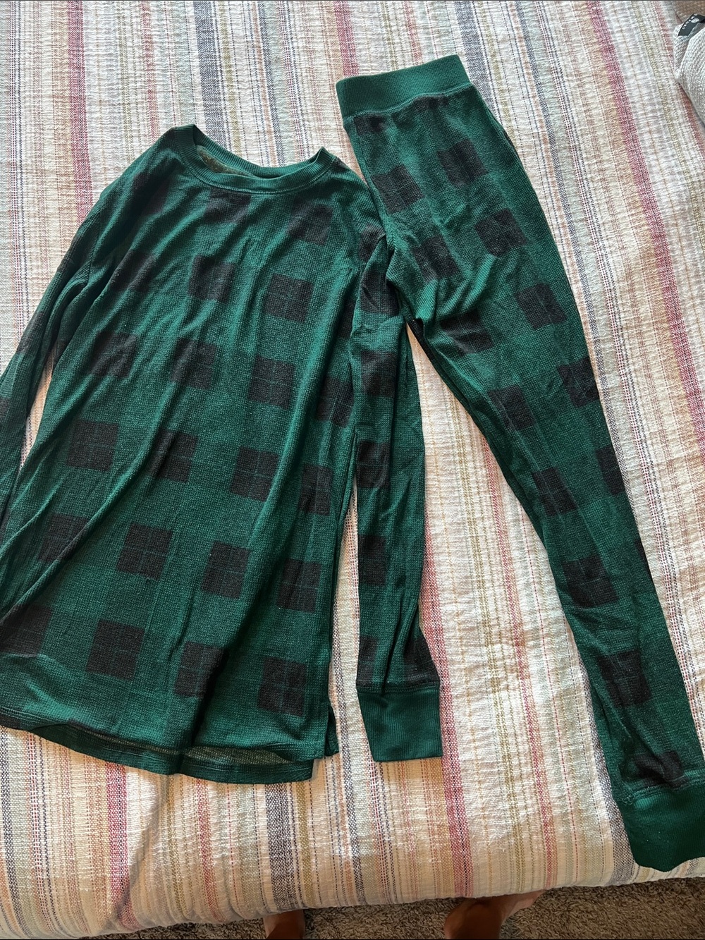 stars above Green and Black Plaid Long Sleeve Pajama Set